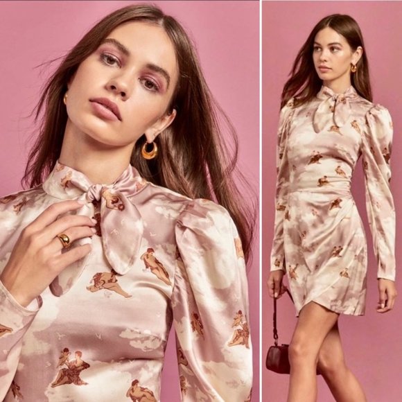 NWT Reformation Livie 100% Silk Satin Long Sleeve Mini Dress in Nirvana Pink 10 - Picture 2 of 14